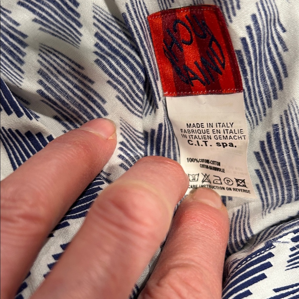 Navy Patterned White Cotton Button Down From Ital… - image 7